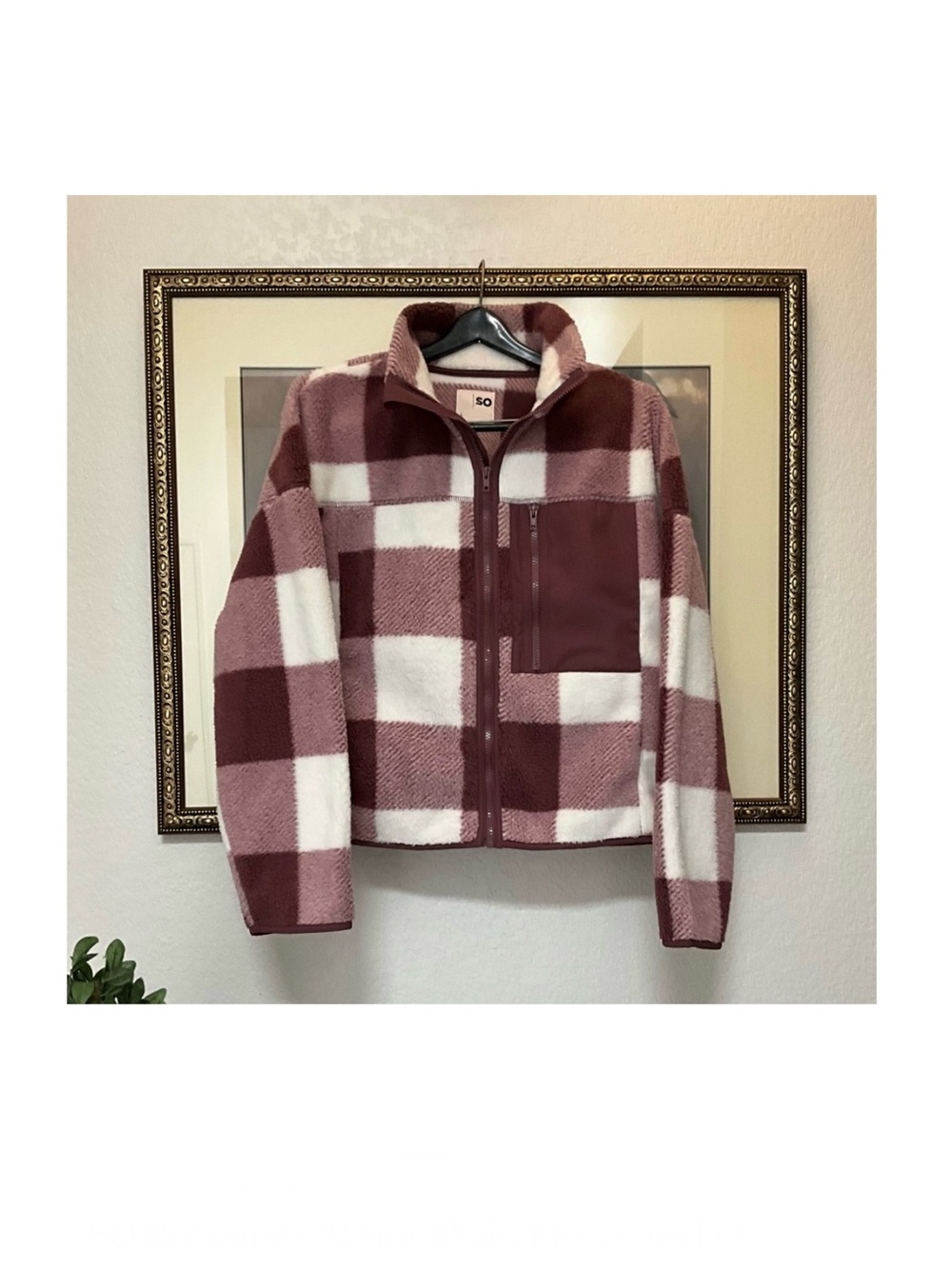 SO Wine and Cream Plaid Fleece Jacket